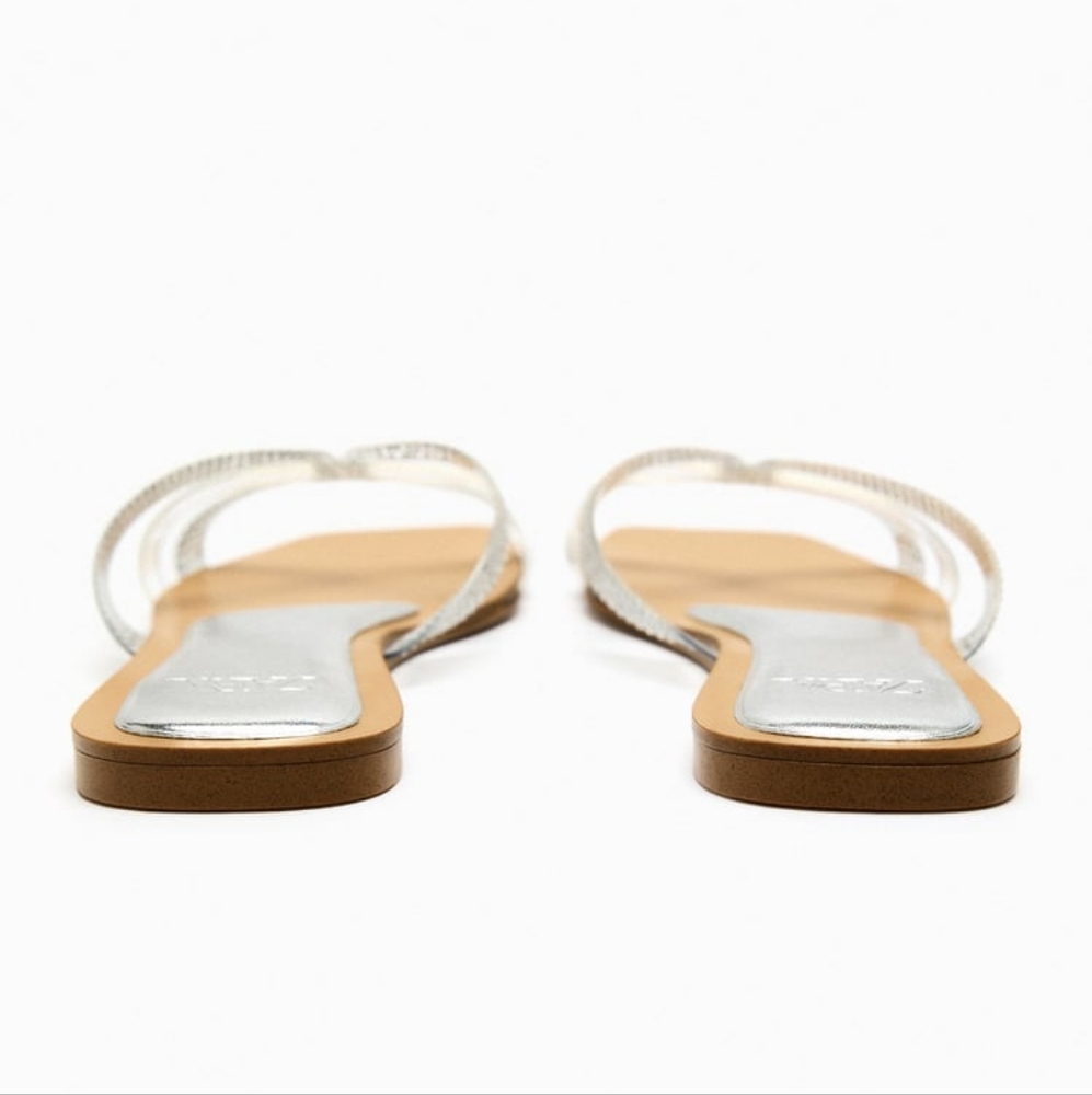 ZARA LIMITED EDITION RHINESTONE FLAT VINYL SANDALS - Picture 3 of 5